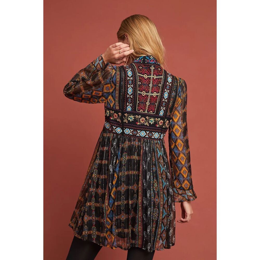 Anthropologie Sheria Metallic Embroidered Dress Size 4 - Picture 2 of 7